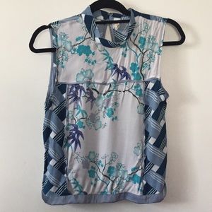 🌈Anthropologie TINY Blue Floral High Neck Tank